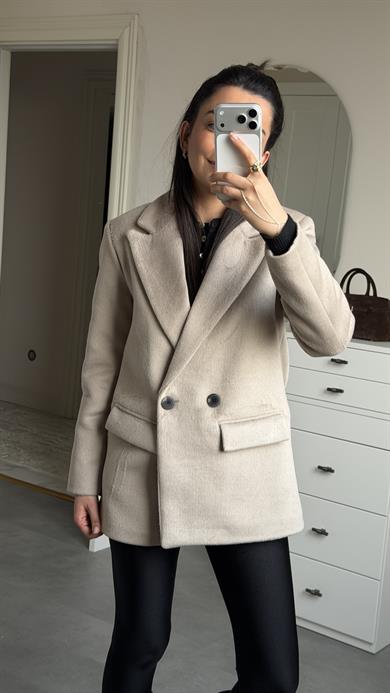Çift Düğmeli Kaşe Blazer - Bej