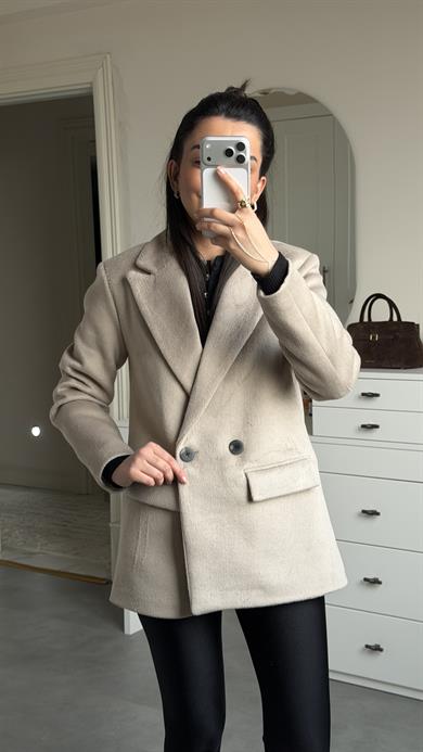Çift Düğmeli Kaşe Blazer - Bej