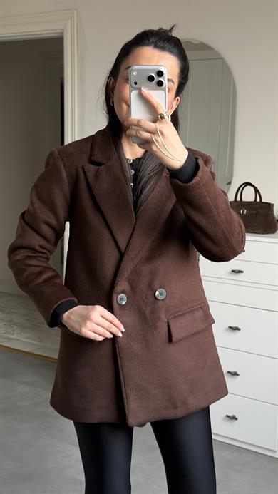 Çift Düğmeli Kaşe Blazer - Kahve 