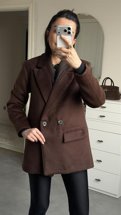 Çift Düğmeli Kaşe Blazer - Kahve 