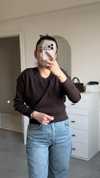 Çift Katlı Triko Kazak - Kahve 