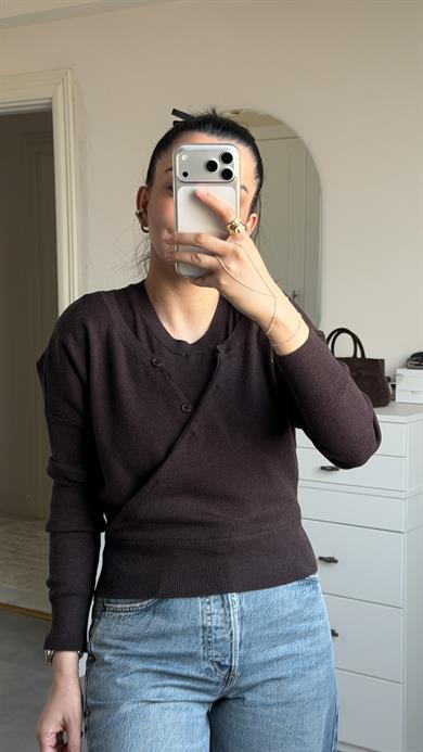 Çift Katlı Triko Kazak - Kahve 