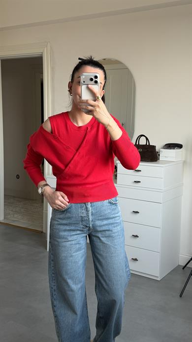 Çift Katlı Triko Kazak - Kırmızı