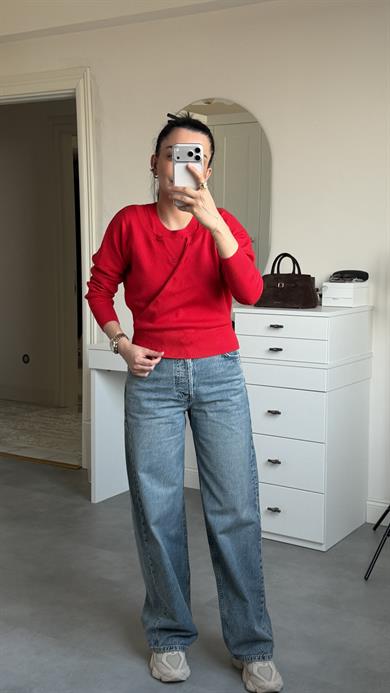 Çift Katlı Triko Kazak - Kırmızı