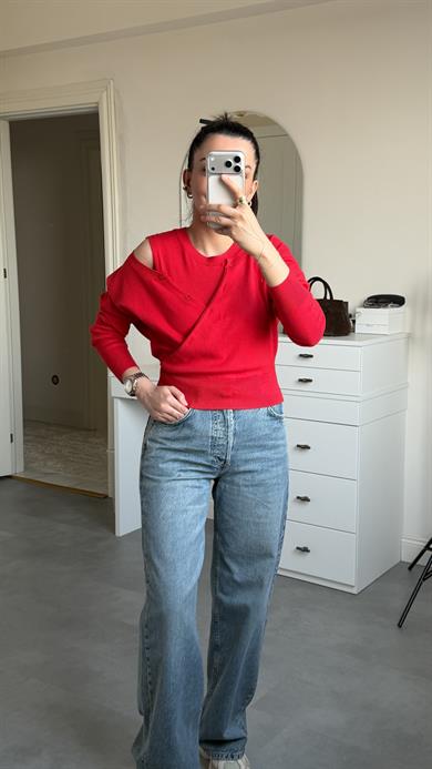 Çift Katlı Triko Kazak - Kırmızı