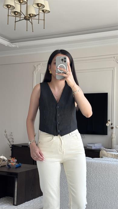 Çizgili Yelek - Siyah