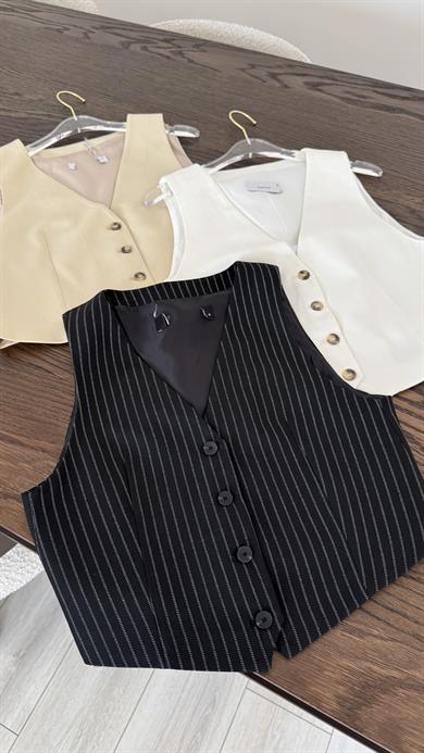 Çizgili Yelek - Siyah