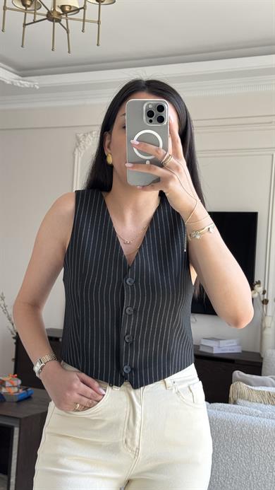 Çizgili Yelek - Siyah