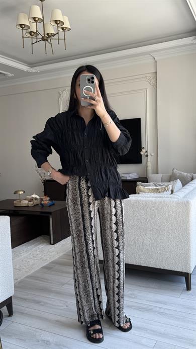 Desenli Siyah Pantolon 