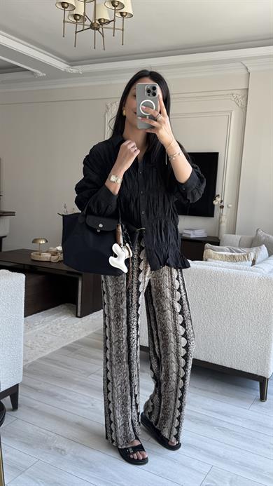 Desenli Siyah Pantolon 