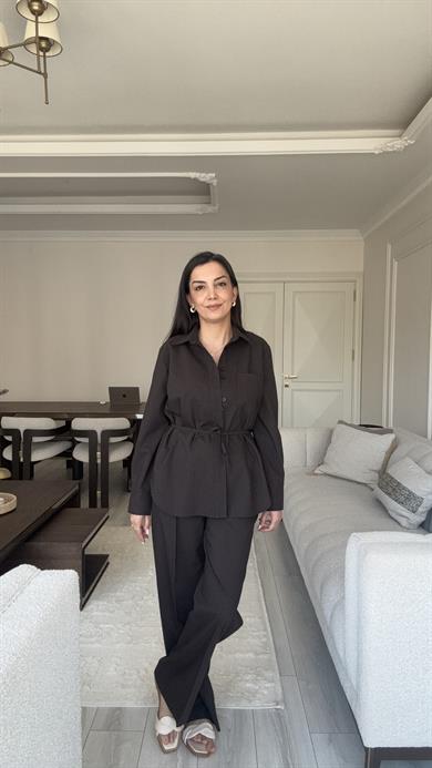 Dilvin Kahve Çizgili Takım