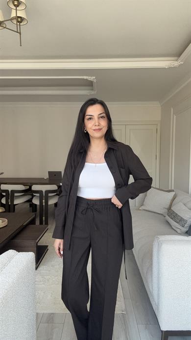 Dilvin Kahve Çizgili Takım