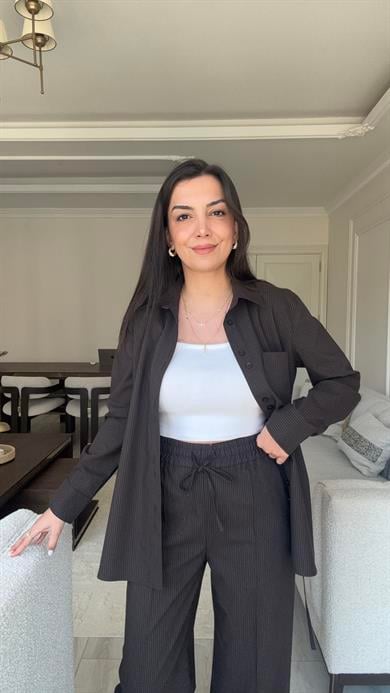 Dilvin Kahve Çizgili Takım