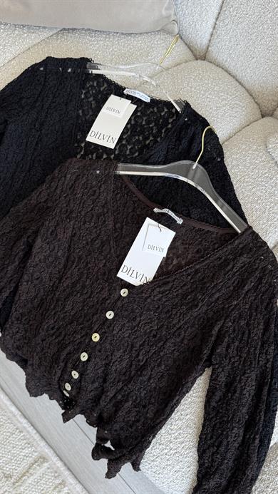 Dilvin Dantelli Verev Bluz - Kahverengi