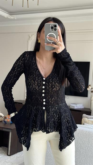 Dilvin Dantelli Verev Bluz - Siyah