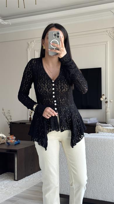 Dilvin Dantelli Verev Bluz - Siyah