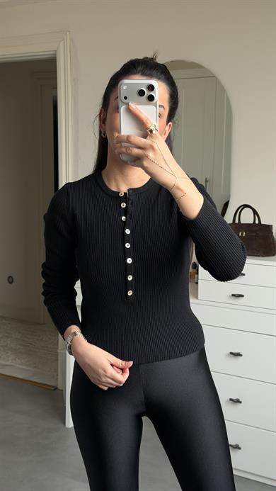 Dilvin Düğmeli Triko - Siyah