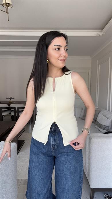 Dilvin Fermuarlı Bluz - Açık Sarı