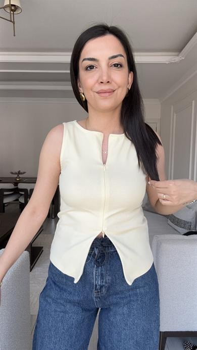 Dilvin Fermuarlı Bluz - Açık Sarı