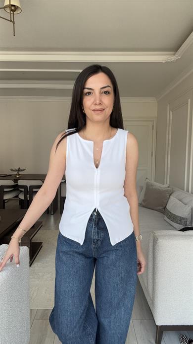 Dilvin Fermuarlı Bluz - Beyaz