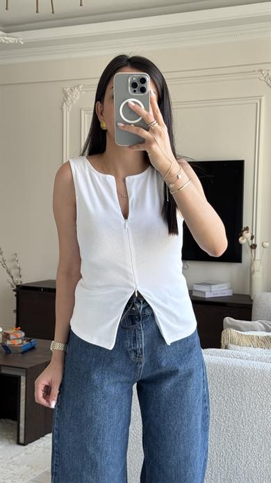 Dilvin Fermuarlı Bluz - Beyaz