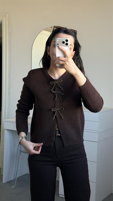 Dilvin Fiyonk Detaylı Hırka - Kahve 