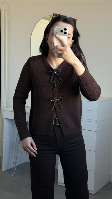 Dilvin Fiyonk Detaylı Hırka - Kahve 