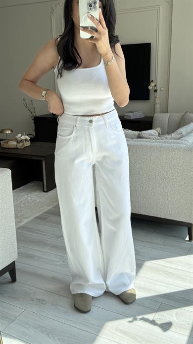 Dilvin Geniş Paça Beyaz Jean 