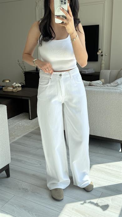 Dilvin Geniş Paça Beyaz Jean 