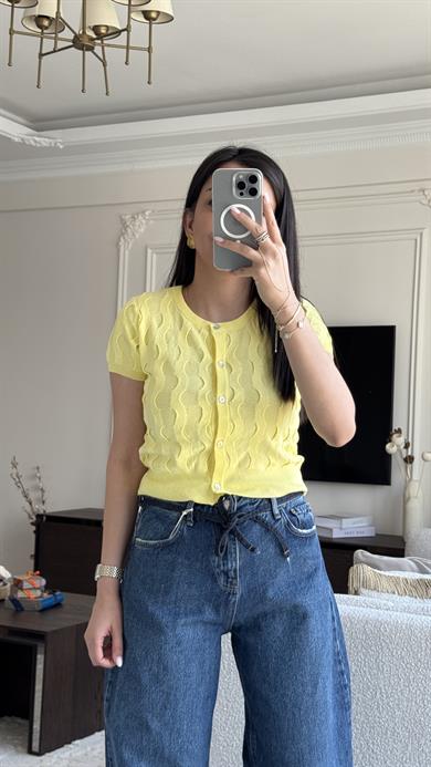 Dilvin Kısa Kol Hırka - Sarı