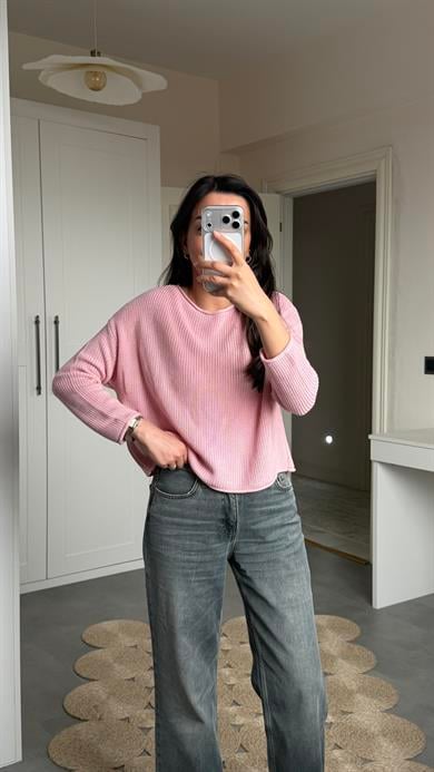 Dilvin Pembe Oversize Triko 