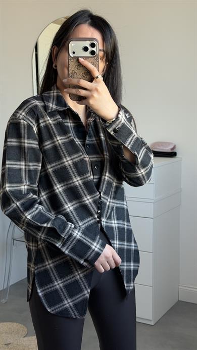 Düğme Detaylı Oduncu Gömlek- Siyah