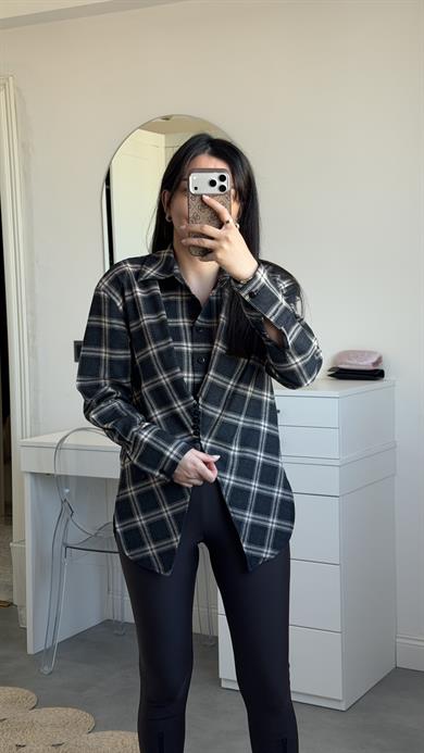 Düğme Detaylı Oduncu Gömlek- Siyah