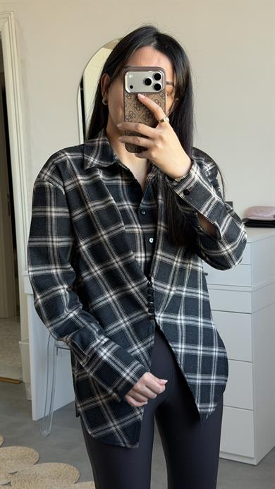 Düğme Detaylı Oduncu Gömlek- Siyah