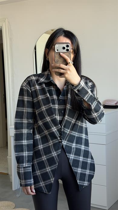 Düğme Detaylı Oduncu Gömlek- Siyah