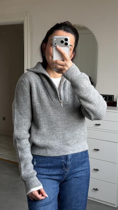 Fermuarlı Kazak - Gri