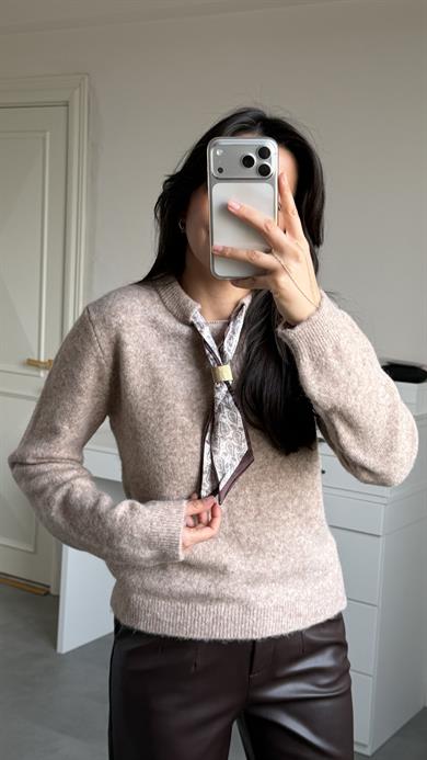 Fular Detaylı Basic Kazak - Vizon