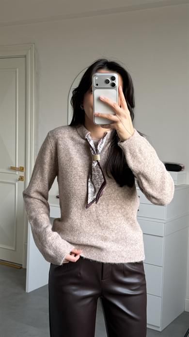 Fular Detaylı Basic Kazak - Vizon