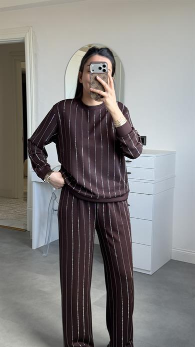 Full Taşlı Modal Takım - Kahverengi