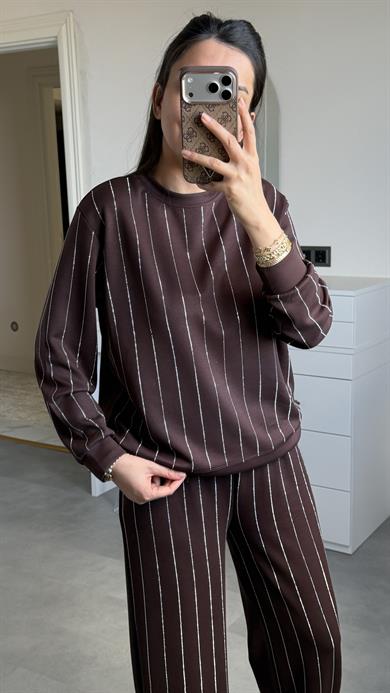 Full Taşlı Modal Takım - Kahverengi