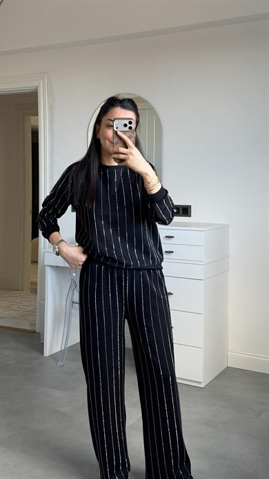 Full Taşlı Modal Takım - Siyah