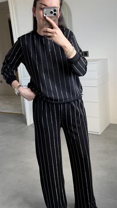 Full Taşlı Modal Takım - Siyah