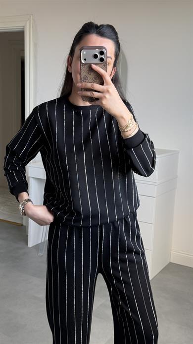 Full Taşlı Modal Takım - Siyah