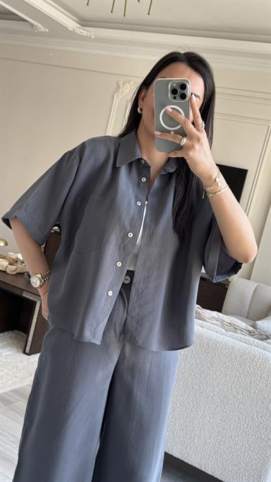 Gömlekli Kısa Kol Takım - Antrasit