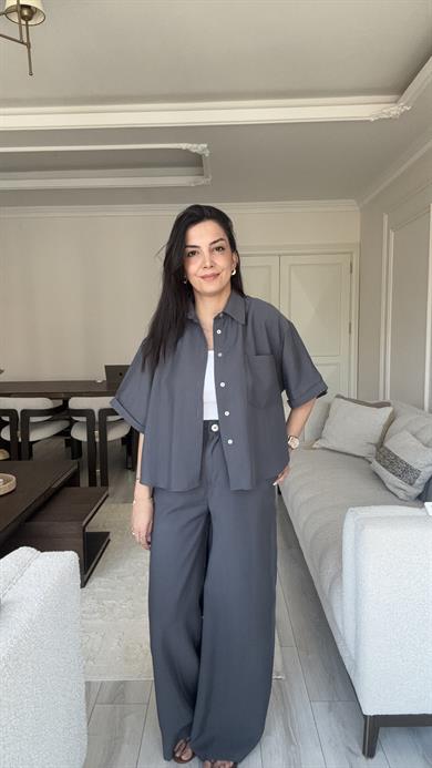 Gömlekli Kısa Kol Takım - Antrasit