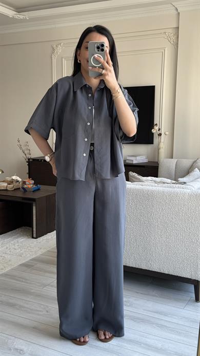 Gömlekli Kısa Kol Takım - Antrasit