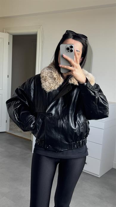 İthal Kürklü Deri Bomber Mont 