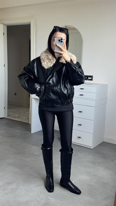 İthal Kürklü Deri Bomber Mont 