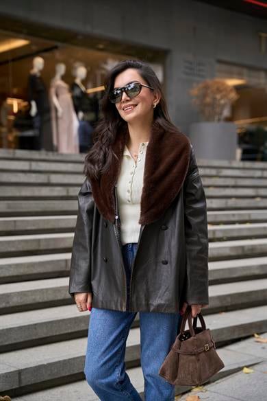 İthal Kürklü Kruvaze Mont 