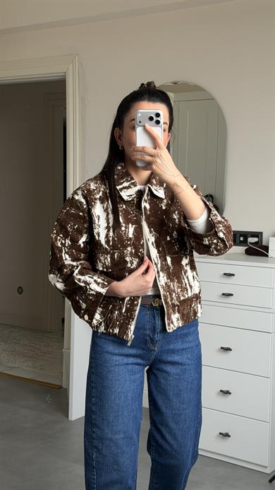 Kadife Dokulu Bomber Ceket - Kahve